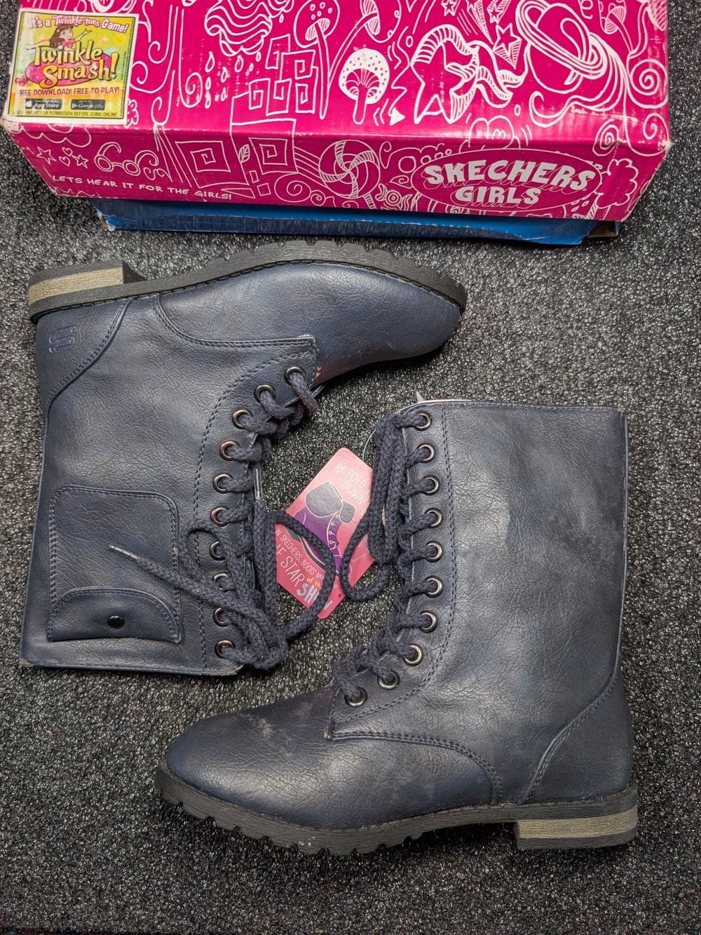 Skechers Girls Navy Lace-Up Combat Boots